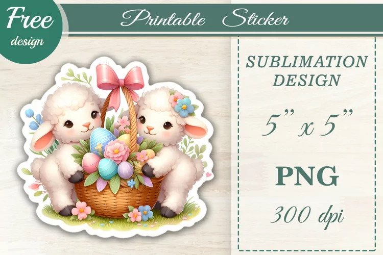 Sweet Lambs with Easter Basket, Sticker, Sublimation Design