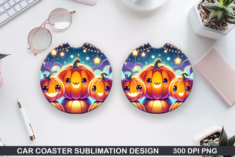 Pumpkins Car Coaster Sublimation| Halloween Coaster PNG