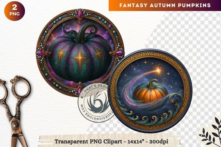 Fantasy Autumn Pumpkins Dark Gothic Clipart sublimation example image 1