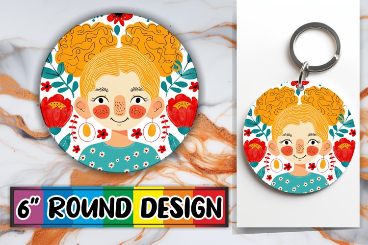 Artistic Woman and Flowers Round Design PNG example image 1