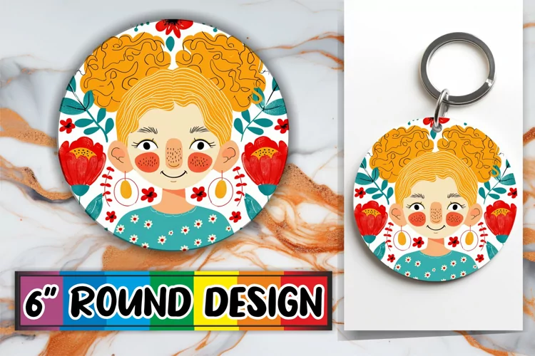 Artistic Woman and Flowers Round Design PNG