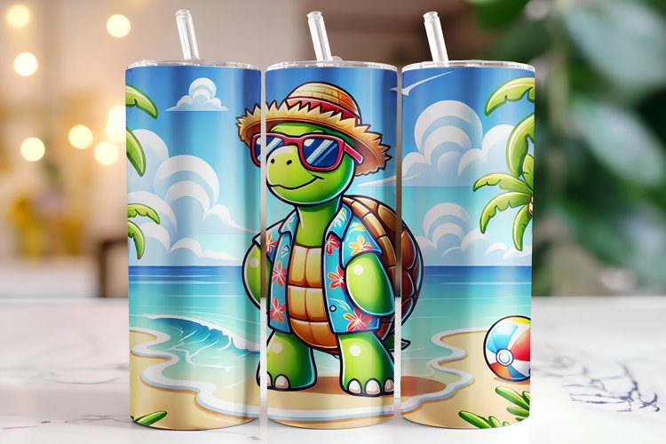 Turtle on the Beach Tumbler Wrap | Sublimation | Tumblers example image 1