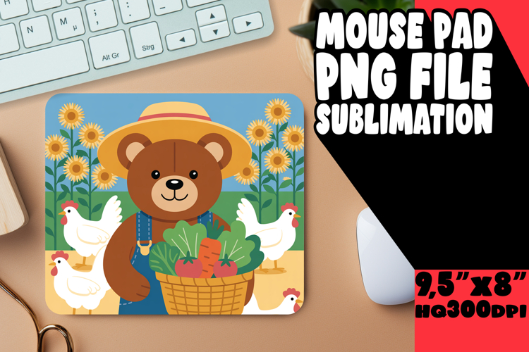 Playful Mouse Mat Sublimation PNG, Cute Bear