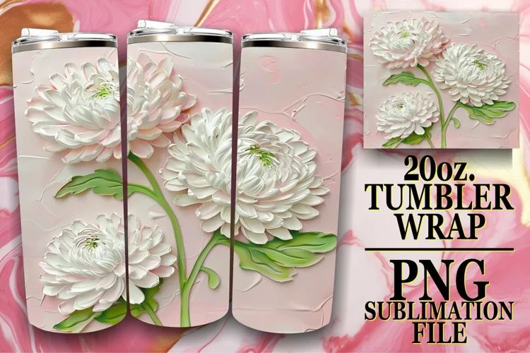 White Petal Elegance: Sublimation 20oz Tumbler