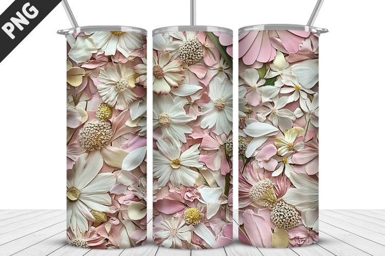 3D White Flowers Tumbler Wrap | Sublimation Design | Tumbler
