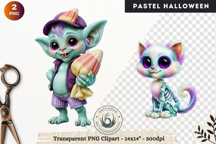 Cute Halloween Pastel characters Clipart sublimation
