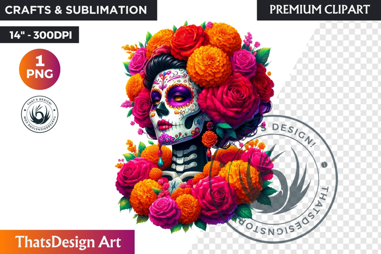 Floral Vibrant la catrina Day of Dead Clipart Sugar skull