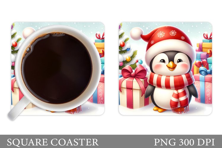 Cute Penguin Coaster Sublimation. Christmas Coaster Design