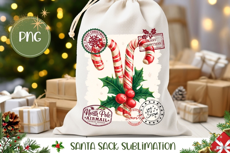 Christmas Candy Cane Santa Sack, Christmas Gift Bag Design