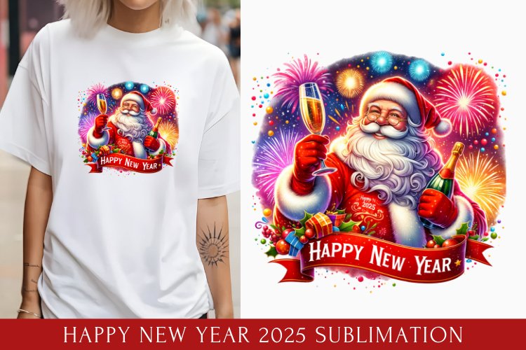 Happy New Year 2025 Sublimation, christmas santa clipart