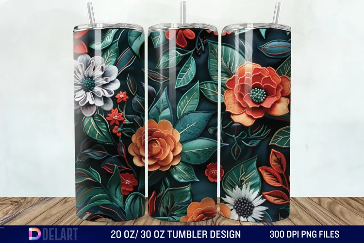 3D Embroidery floral Tumbler Wrap