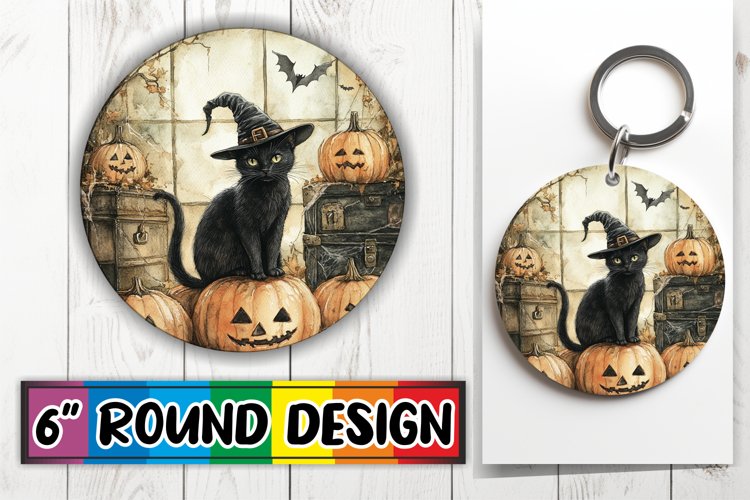 Spooky Halloween Cat Wrap Sublimation for Keychain Mugs