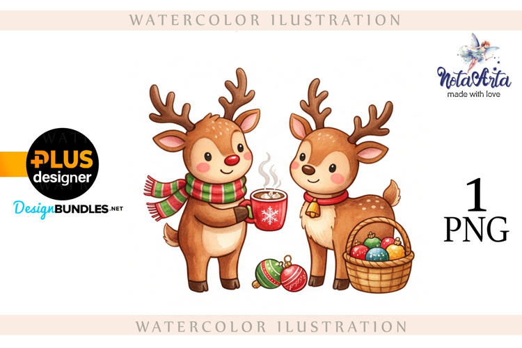 Christmas deer watercolor illustration