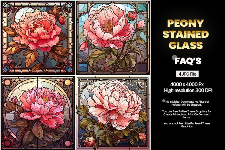 Stained Glass Peony Square Coaster - 04 Variations example image 1