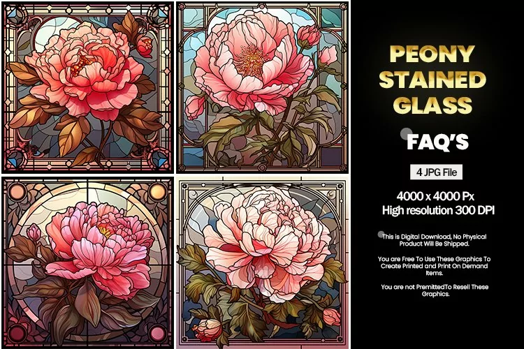 Stained Glass Peony Square Coaster - 04 Variations