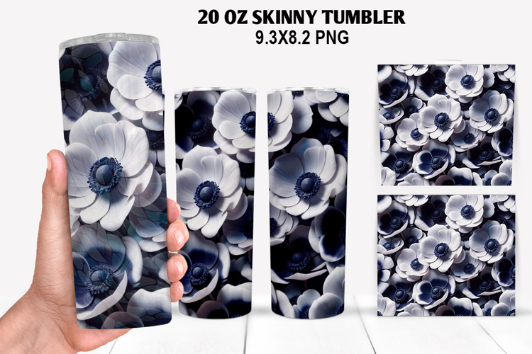 3D Flower Skinny Tumbler 20oz Wrap Design,Flowers Tumble PNG