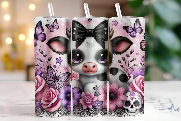 Cow & Flowers Tumbler Wrap | Sublimation