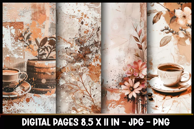 4 Vintage Coffee Brown Digital Papers I Junk Journal 8.5x11