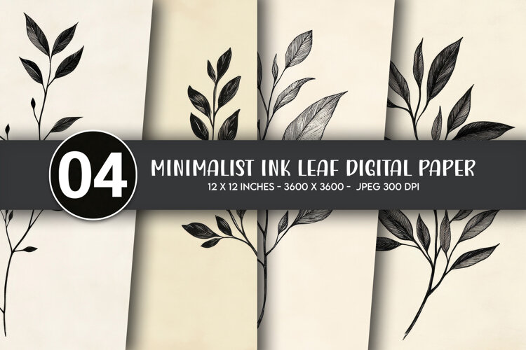 Minimalist Ink Leaf Digital Paper example image 1