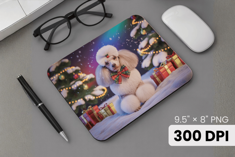 Winter Dog Christmas PNG, Icy Tree Mouse Pad Design