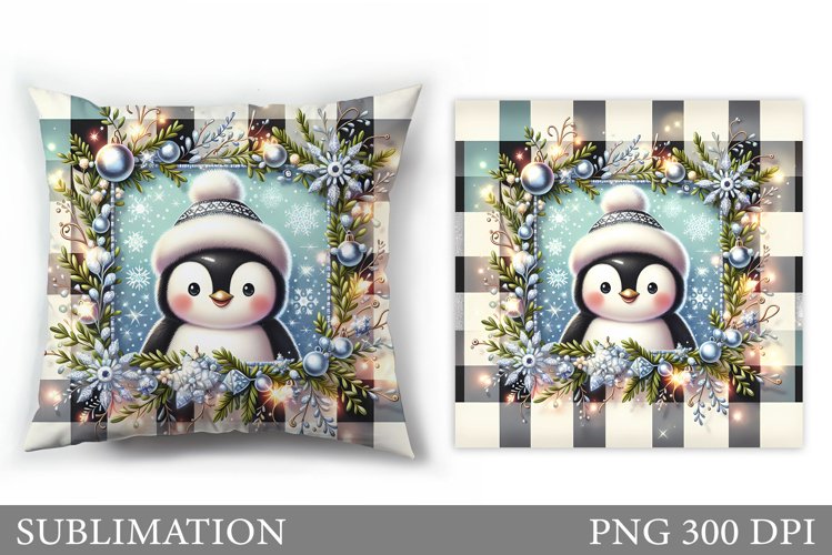 Cute Penguin Pillow Design. Christmas Pillow Sublimation example image 1
