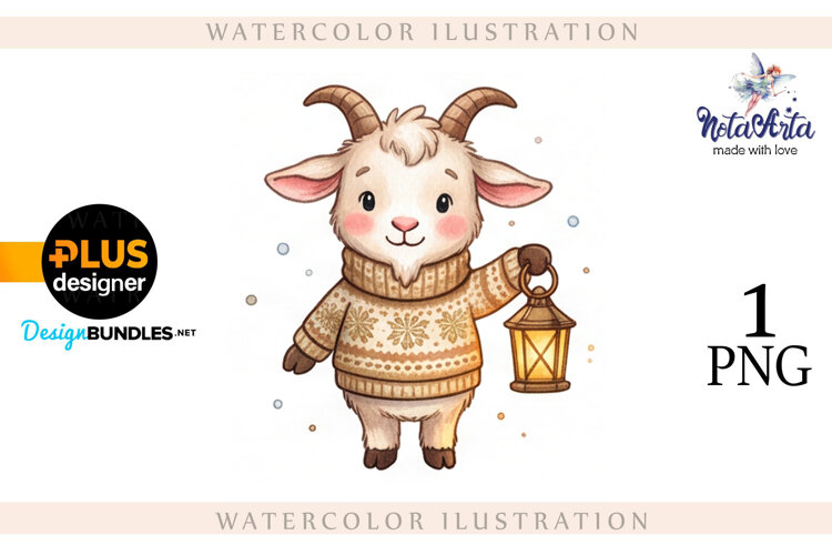 Christmas Goat in Watercolor Style example image 1
