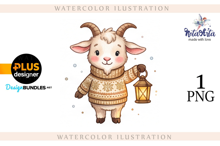 Christmas Goat in Watercolor Style