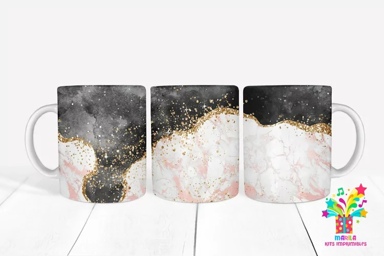 Pink Glitter Agate Mug Sublimation / Agate Mug Wrap #1