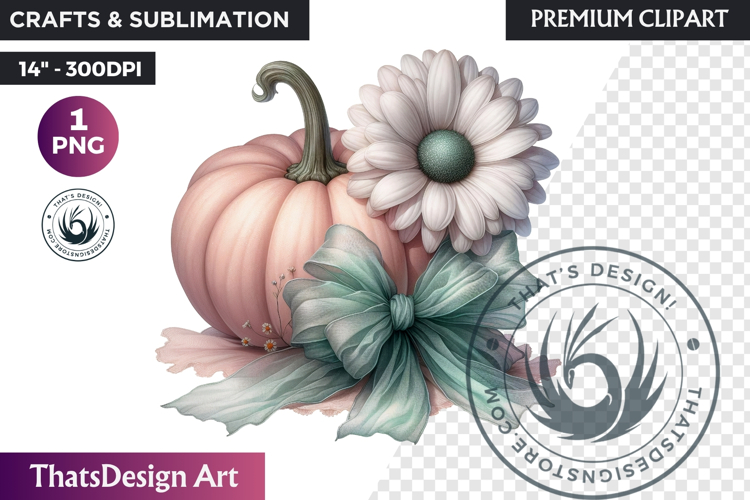 Floral Dreamy Pastel coquette pumpkin with bow PNG Clipart