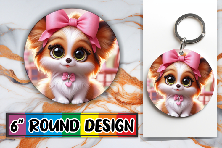 Unique Round Keychain Sublimation PNG, 3D Dog