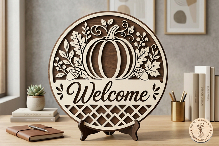 Fall Welcome Sign SVG | Pumpkin Door Hanger File