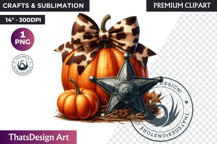 Western Pumpkin Autumn PNG,Cowgirl Coquette bow fall clipart