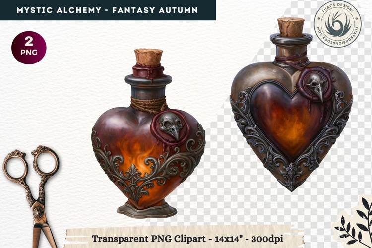 Gothic Witch Mystic Alchemy Clipart, Autumn Apothecary PNG
