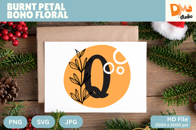 Burnt Petal Boho Floral Monogram