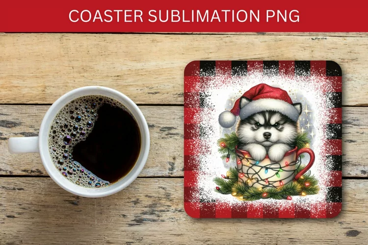 square coaster - puppy in the mug