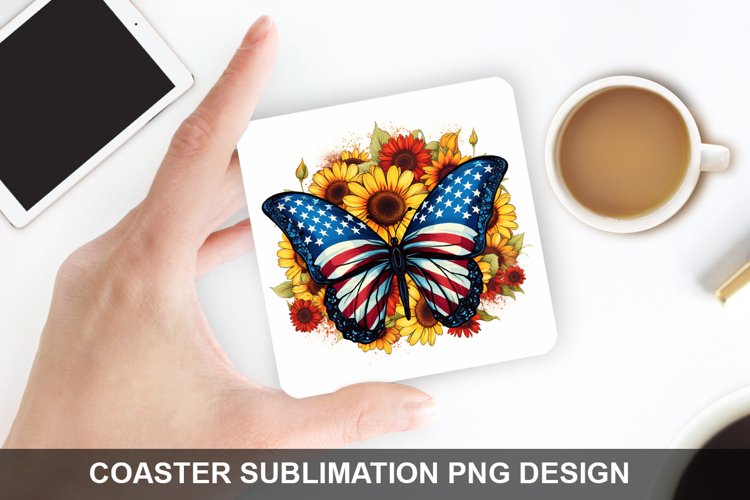 4Th Of July Butterfly- Coaster Sublimation Design