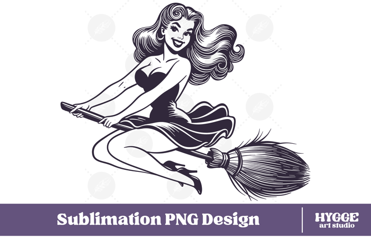 Vintage Funny Sarcastic Pin-Up Halloween Witch PNG DTF