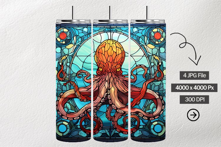 Octopus Stained Glass Square Coaster - 4 Variation
