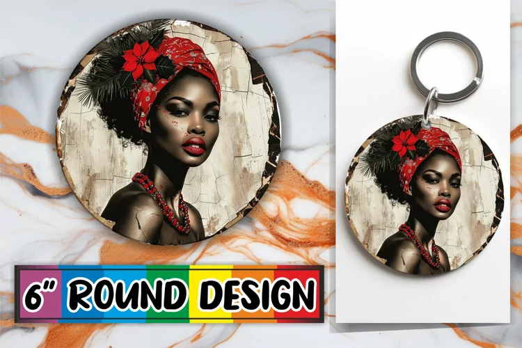 Winter Woman Portrait Keychain Round Design Sublimation