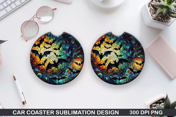 Haunted Bats Car Coaster Sublimation| Halloween Coaster PNG