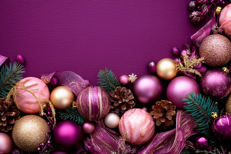 Purple Christmas Balls Background Design, Holiday Background