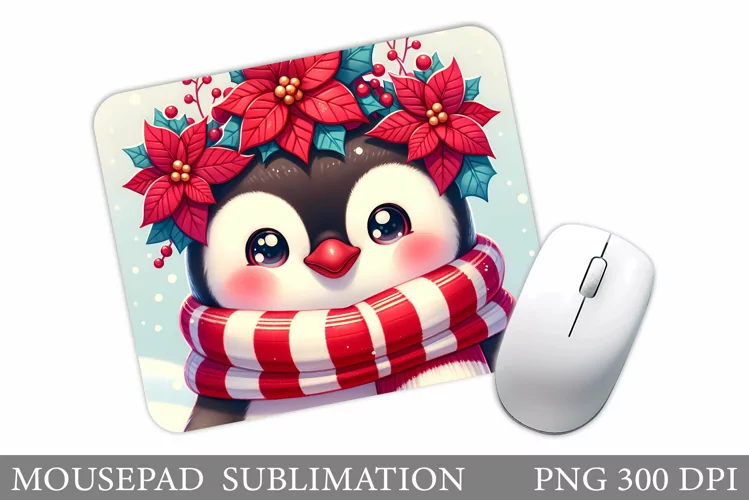 Cute Penguin Mouse Pad. Christmas Mouse Pad Design