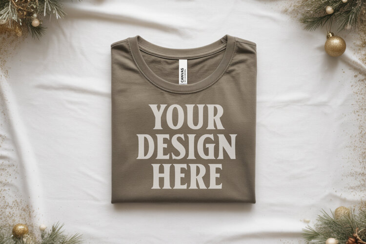 Christmas Bella Canvas 3001 Ash Folded Tshirt Mockup example image 1
