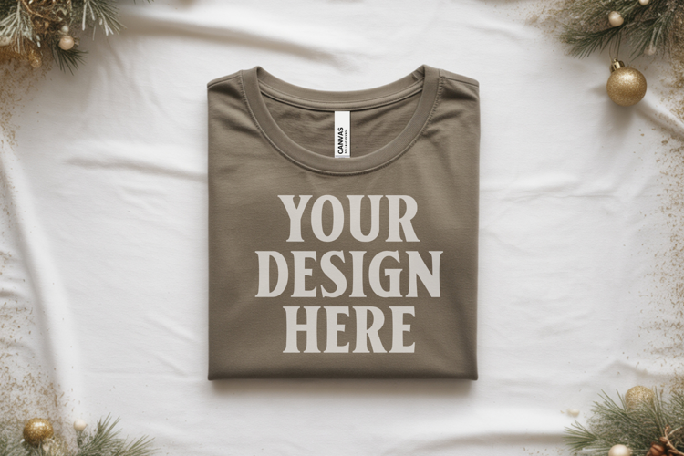 Christmas Bella Canvas 3001 Ash Folded Tshirt Mockup