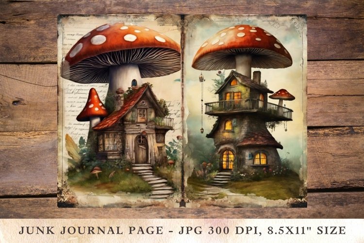 Printable Junk Journal Pages mushroom house 6 example image 1