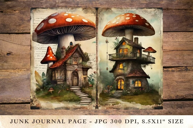 Printable Junk Journal Pages mushroom house 6