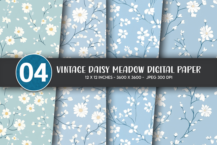 Vintage Daisy Meadow Digital Paper