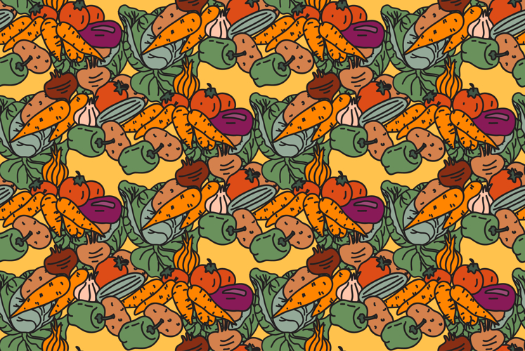 Botanical colorful vegetables seamless pattern vector