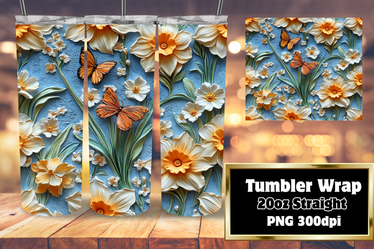 20oz Tumbler Sublimation PNG , 3D Flower