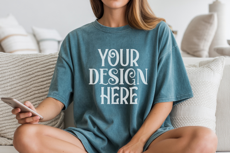 Blue Jean Comfort Colors 1717 T-shirt Mockups,1717 Mockups